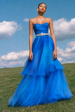 Royal Blue A-Line Strapless Prom Dress With Rhinestones