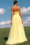 Strapless Light Yellow Tulle A-Line Prom Dress