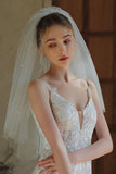 Ivory Short Bridal Veil With Pearls