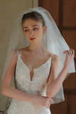 Ivory Short Bridal Veil With Pearls