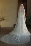Ivory One-Tier Butterfly Appliqued Wedding Veil With Pearls