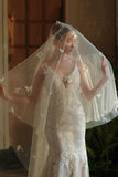Ivory One-Tier Butterfly Appliqued Wedding Veil With Pearls