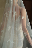 Ivory One-Tier Butterfly Appliqued Wedding Veil With Pearls