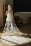 Ivory One-Tier Butterfly Appliqued Wedding Veil With Pearls