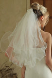 Ivory Ruffled Two-Tier Short Bridal Veil With Pearls