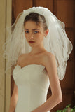 Ivory Ruffled Two-Tier Short Bridal Veil With Pearls