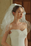 Ivory Ruffled Two-Tier Short Bridal Veil With Pearls
