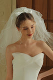 Ivory Ruffled Two-Tier Short Bridal Veil With Pearls