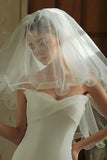 Ivory Ruffled Two-Tier Bridal Veil With Bow