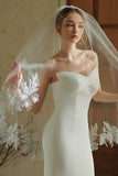Ivory Lace Embroidered Bridal Veil With Comb Attachment