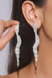 Silver Rhinestone Curved Drop Earrings