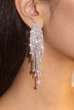 Sparkly Silver Rhinestone Long Tassel Earrings