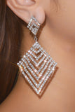 Silver Sqrare Shaped Rhinestone Drop Earrings