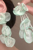 Elegant Light Green Floral Tassel Earrings with Beading