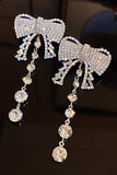Sparkly Silver Bowed Dangle Earrings With Rhinestones