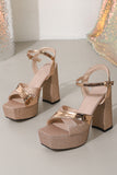 Glitter Rose Golden Platform Sandals With Ankle Strap