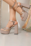 Glitter Rose Golden Platform Sandals With Ankle Strap