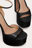 Black Platform Hunky Heel Sandals With Ankle Strap