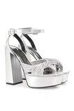 Metallic Silver Platform Hunky Heel Sandals