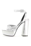 Metallic Silver Platform Hunky Heel Sandals