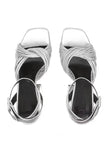 Metallic Silver Platform Hunky Heel Sandals