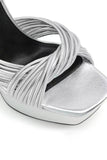 Metallic Silver Platform Hunky Heel Sandals
