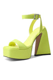Green Platform Chunky Heel Sandals With Ankle Strap