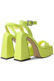 Green Platform Chunky Heel Sandals With Ankle Strap