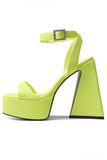 Green Platform Chunky Heel Sandals With Ankle Strap