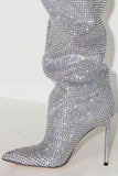 Sparkly Silver Rhinestone Over-The-Knee Stiletto Boots