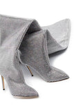 Sparkly Silver Rhinestone Over-The-Knee Stiletto Boots