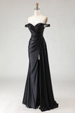 Black Off The Shoulder Appliqued Mermaid Prom Dress With Slit