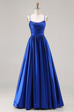 Royal Blue A-Line Spaghetti Straps Satin Prom Dress