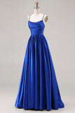 Royal Blue A-Line Spaghetti Straps Satin Prom Dress