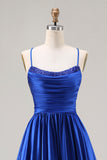 Royal Blue A-Line Spaghetti Straps Satin Prom Dress
