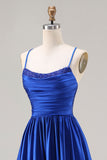 Royal Blue A-Line Spaghetti Straps Satin Prom Dress
