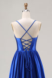 Royal Blue A-Line Spaghetti Straps Satin Prom Dress