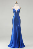Royal Blue Mermaid Beaded Prom Dress With Slit