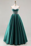Sweetheart Dark Green Princess Corset Prom Dress With Beading