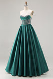Sweetheart Dark Green Princess Corset Prom Dress With Beading