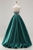Sweetheart Dark Green Princess Corset Prom Dress With Beading