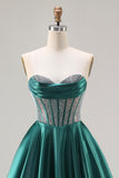 Sweetheart Dark Green Princess Corset Prom Dress With Beading