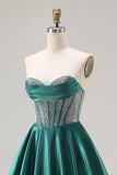 Sweetheart Dark Green Princess Corset Prom Dress With Beading