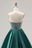 Sweetheart Dark Green Princess Corset Prom Dress With Beading