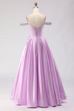 Off The Shoulder Corset Light Purple A-Line Prom Dress With Beading