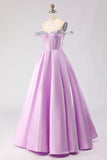 Off The Shoulder Corset Light Purple A-Line Prom Dress With Beading