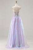 Purple Strapless Corset Beaded A-Line Prom Dress With Appliques