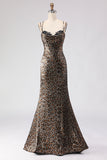 Mermaid Khaki Leopard Corset Prom Dress With Lace Up Back