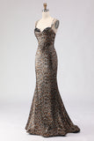 Mermaid Khaki Leopard Corset Prom Dress With Lace Up Back