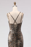 Mermaid Khaki Leopard Corset Prom Dress With Lace Up Back